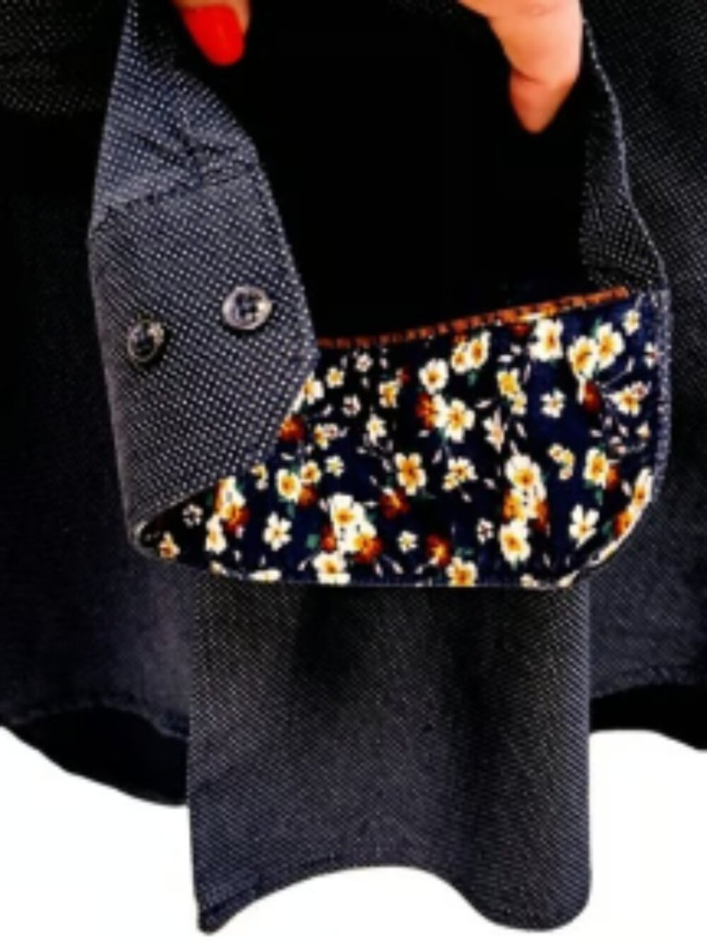 Denim & NEW Flower Floral Long Sleeve Button Down Blue Top Polka Dot Blouse XL